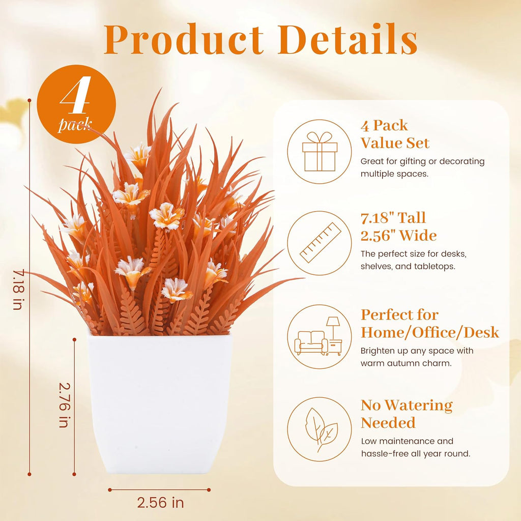 Der Rose 4 Pack Fall Fake Flowers Mums Artificial Plants in Pots Home Decor