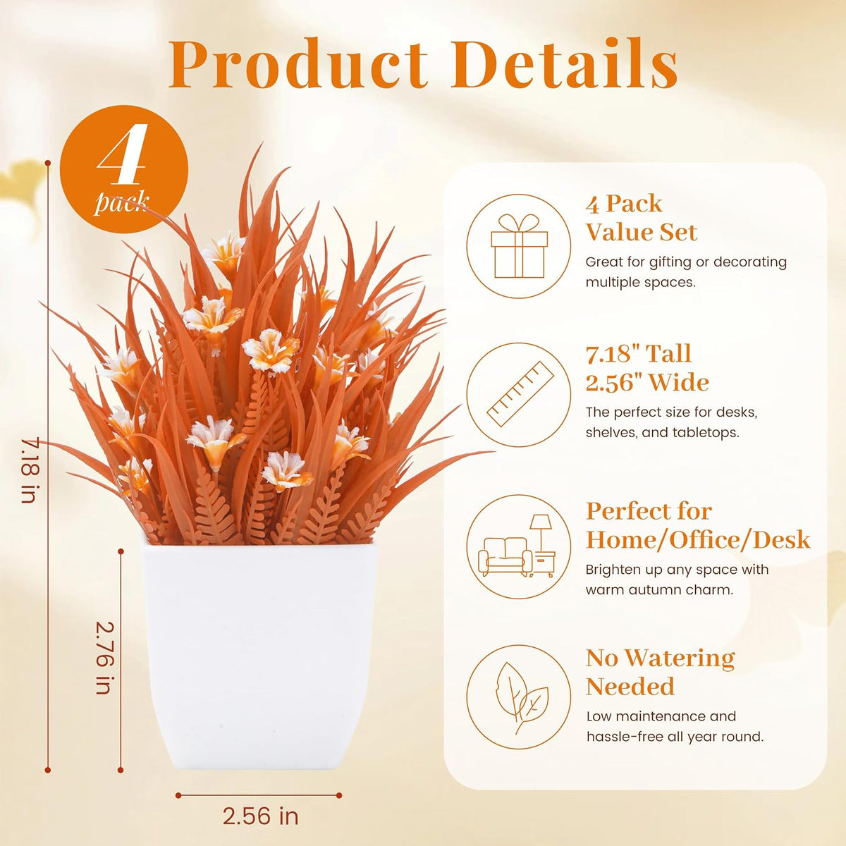 Der Rose 4 Pack Fall Fake Flowers Mums Artificial Plants in Pots Home Decor