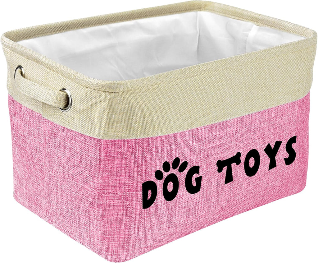 PET ARTIST Dog Toy Basket, Large Collapsible, Pink, M: 15"x11"x9"