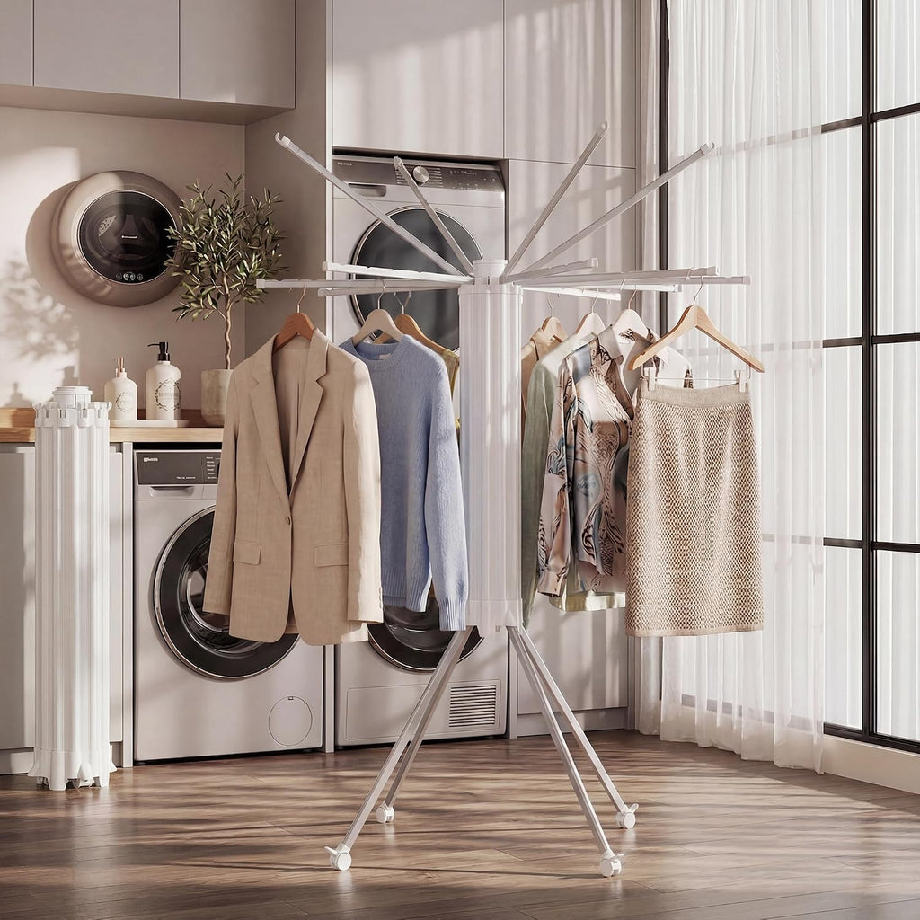 RFOUO Foldable Clothes Drying Rack with Aluminum 4Legs 16Rods Single Layer