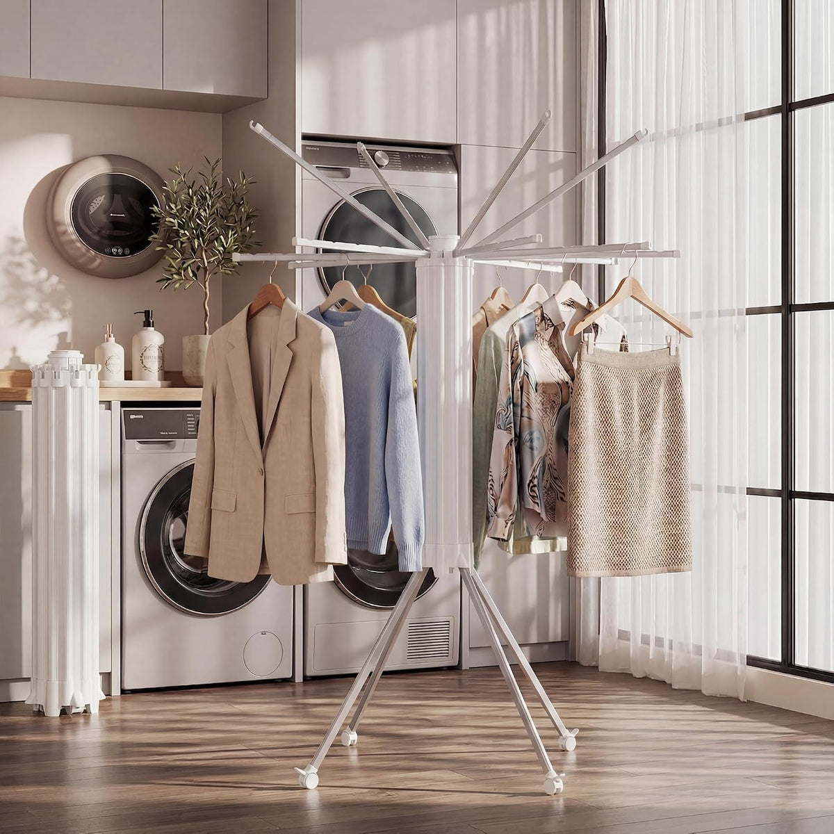 RFOUO Foldable Clothes Drying Rack with Aluminum 4Legs 16Rods Single Layer