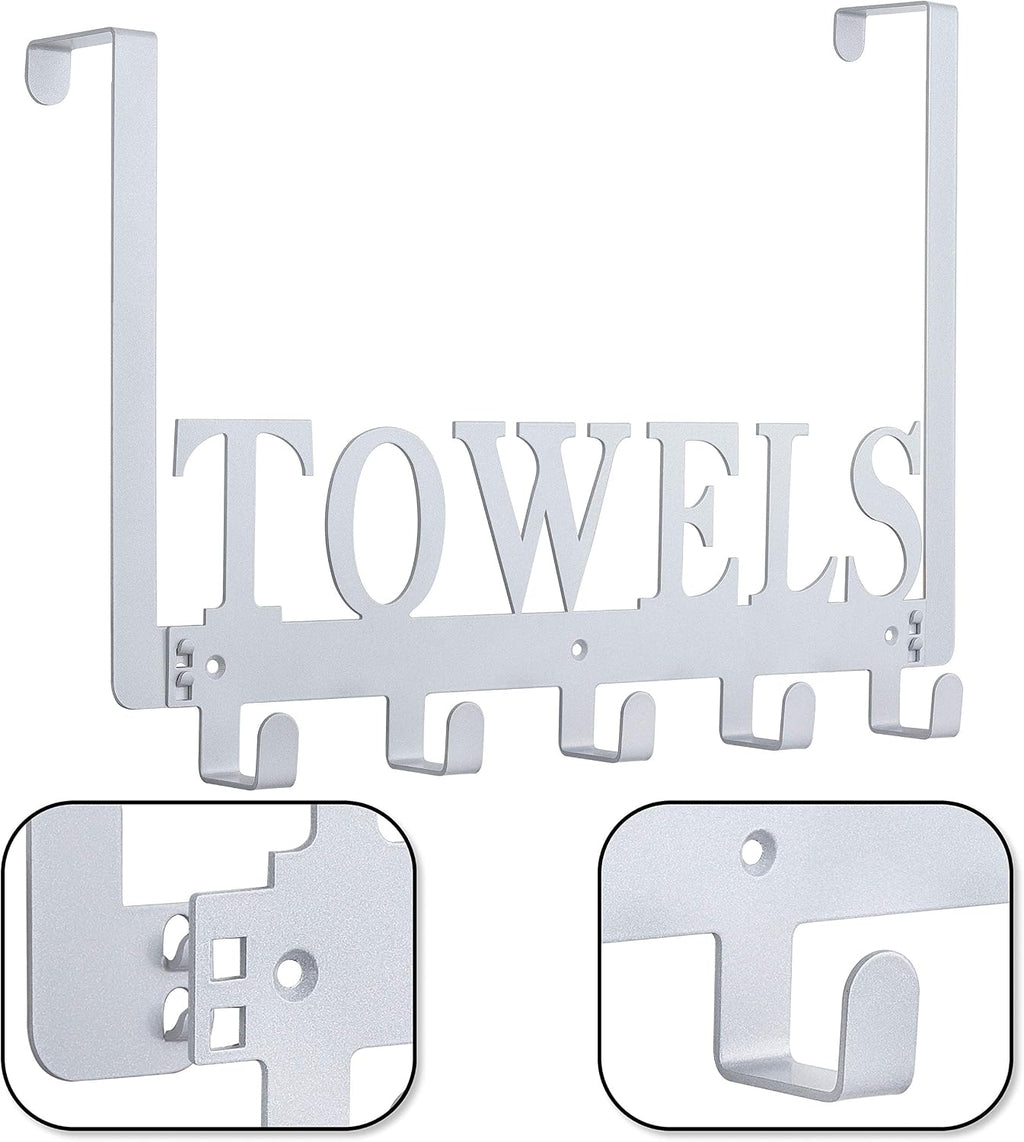 Kuhome Over The Door Hooks, Towel Hooks for Bathroom, Towel Rack Towel Holder for Bathroom Bedroom Kitchen Pool Beach Towels Bathrobe Wall Mount Hang on The Door Cabinet Cupboard (Silver Grey)