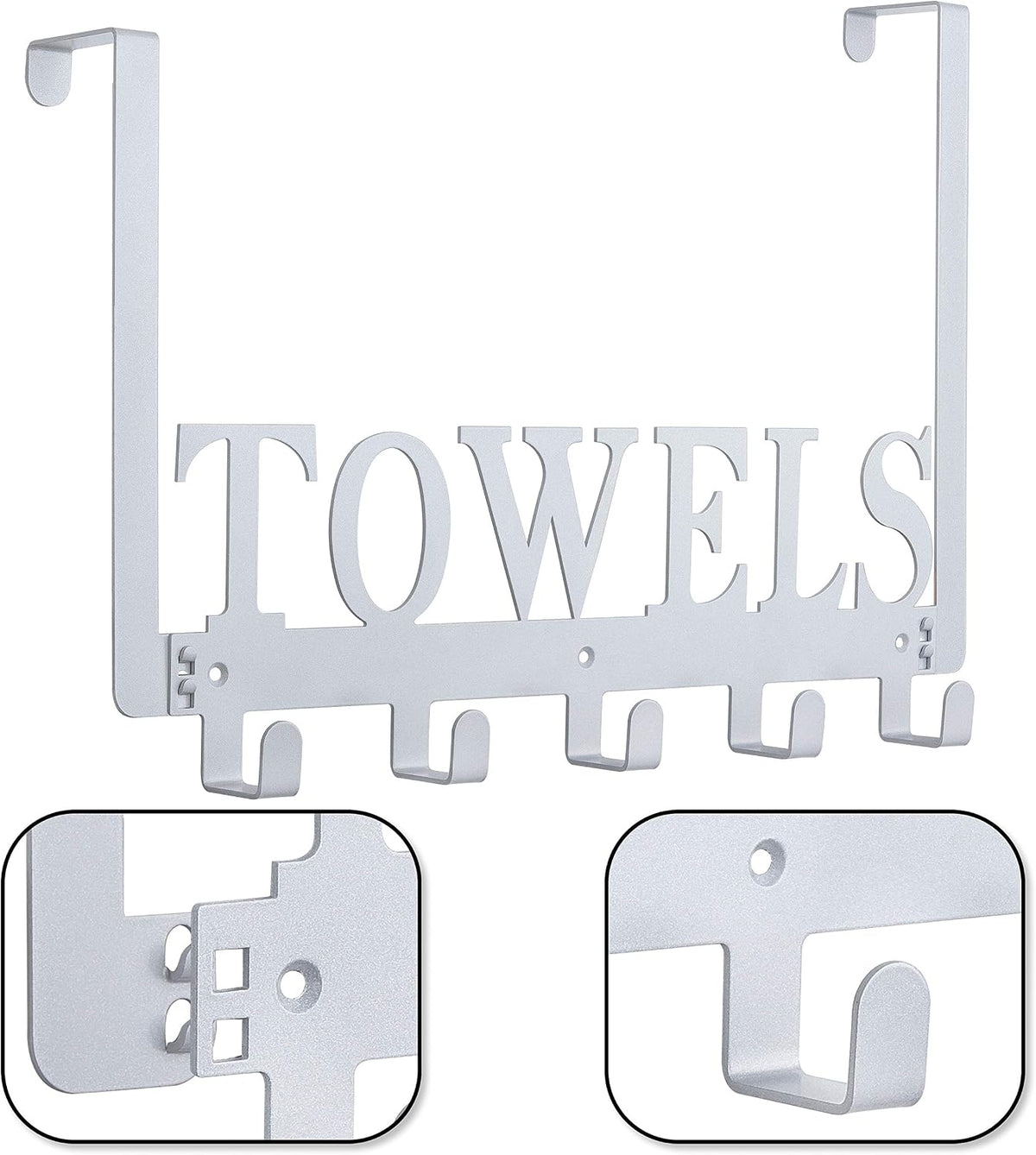 Kuhome Over The Door Hooks, Towel Hooks for Bathroom, Towel Rack Towel Holder for Bathroom Bedroom Kitchen Pool Beach Towels Bathrobe Wall Mount Hang on The Door Cabinet Cupboard (Silver Grey)