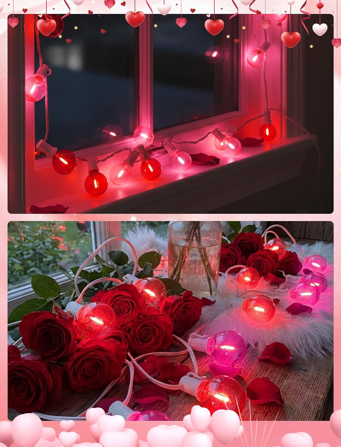 25 Pack G40 LED Red and Pink Replacement Light Bulbs, Shatterproof G40 LED Globe Lights Bulbs for Outdoor Patio String Lights Valentine's Day Party Christmas Decor, E12 C7 Candelabra Base, 2700K