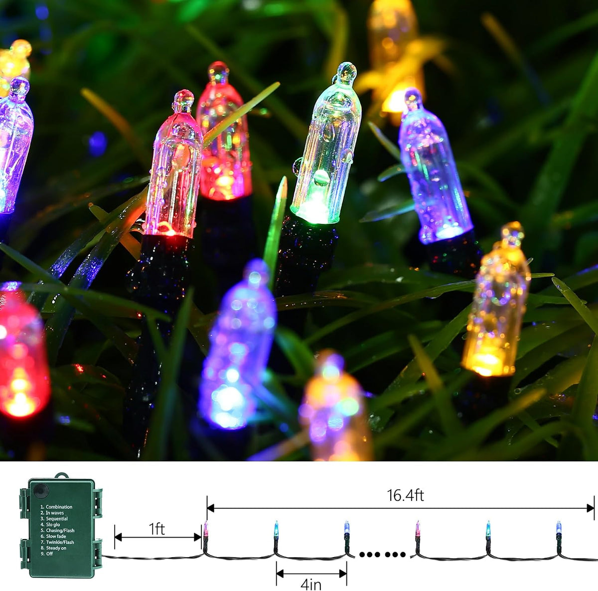 Lomotech Battery Christmas Lights - 2 Pack Total 33ft 100LEDs,Multicolor