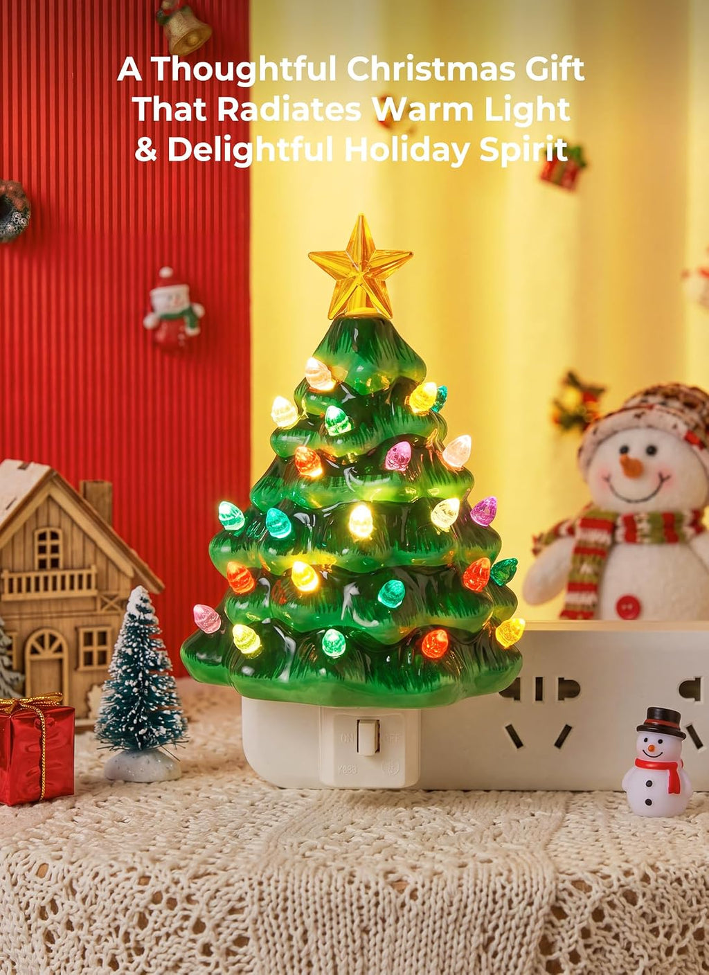 Minetom 2 Pack Green Ceramic Christmas Tree Night Light Plug in Wall Decor