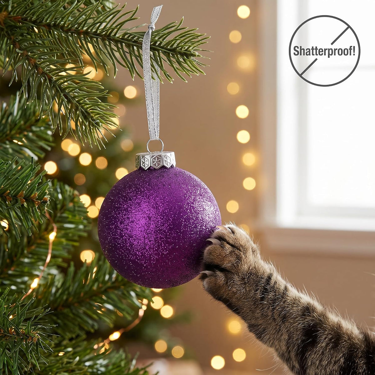 Purple Christmas Ornaments Ball Set for Tree Decor, Glitter