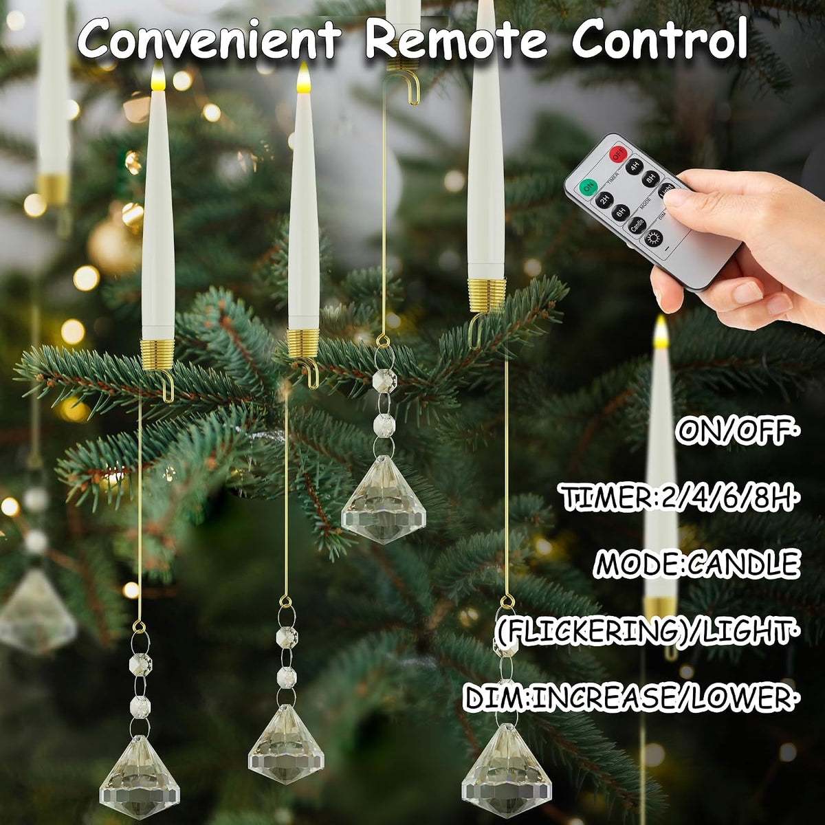 JOIONE Christmas Tree Candles, 10 Pack Crystal Diamond Tree Hanging Decor