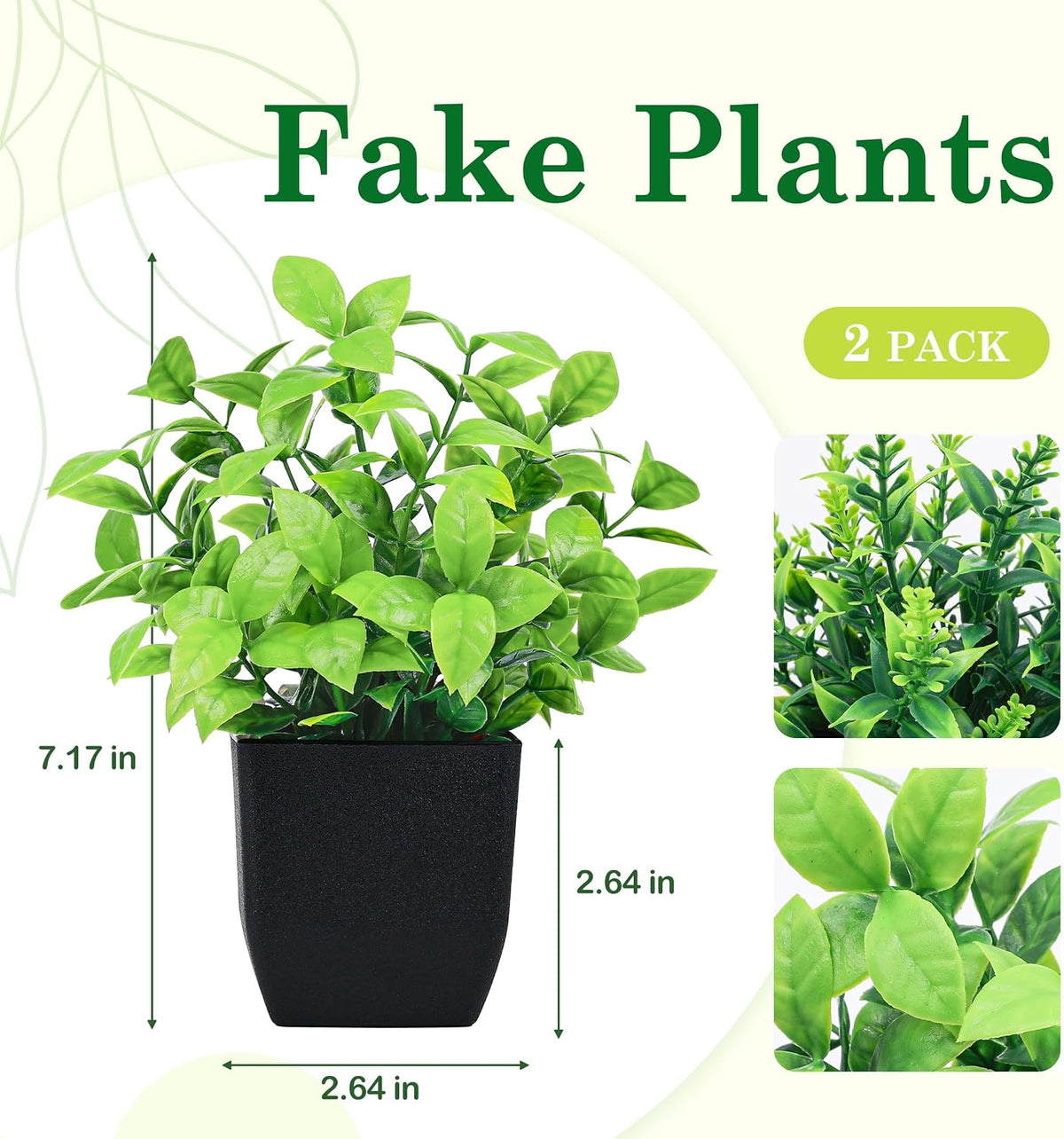 Der Rose 2 Pack Fake Plants Black Small Plants for Bathroom Decor