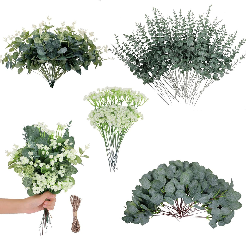 200 Pcs 4 Kinds Artificial Eucalyptus Stems