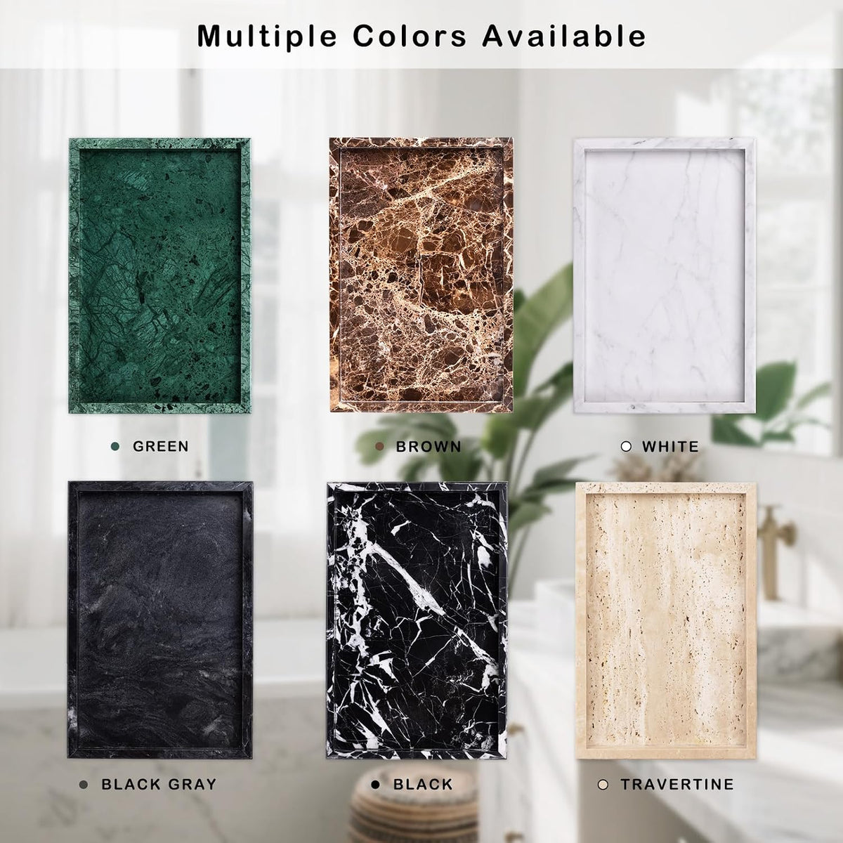Marble Bathroom Tray for Countertop & Home Decor, Natural Decorative Marble Tray for Jewelry & Perfume Organizer, Luxury Stone Vanity Trays for Dresser, Kitchen Counter, 12" x 8", Jade Green