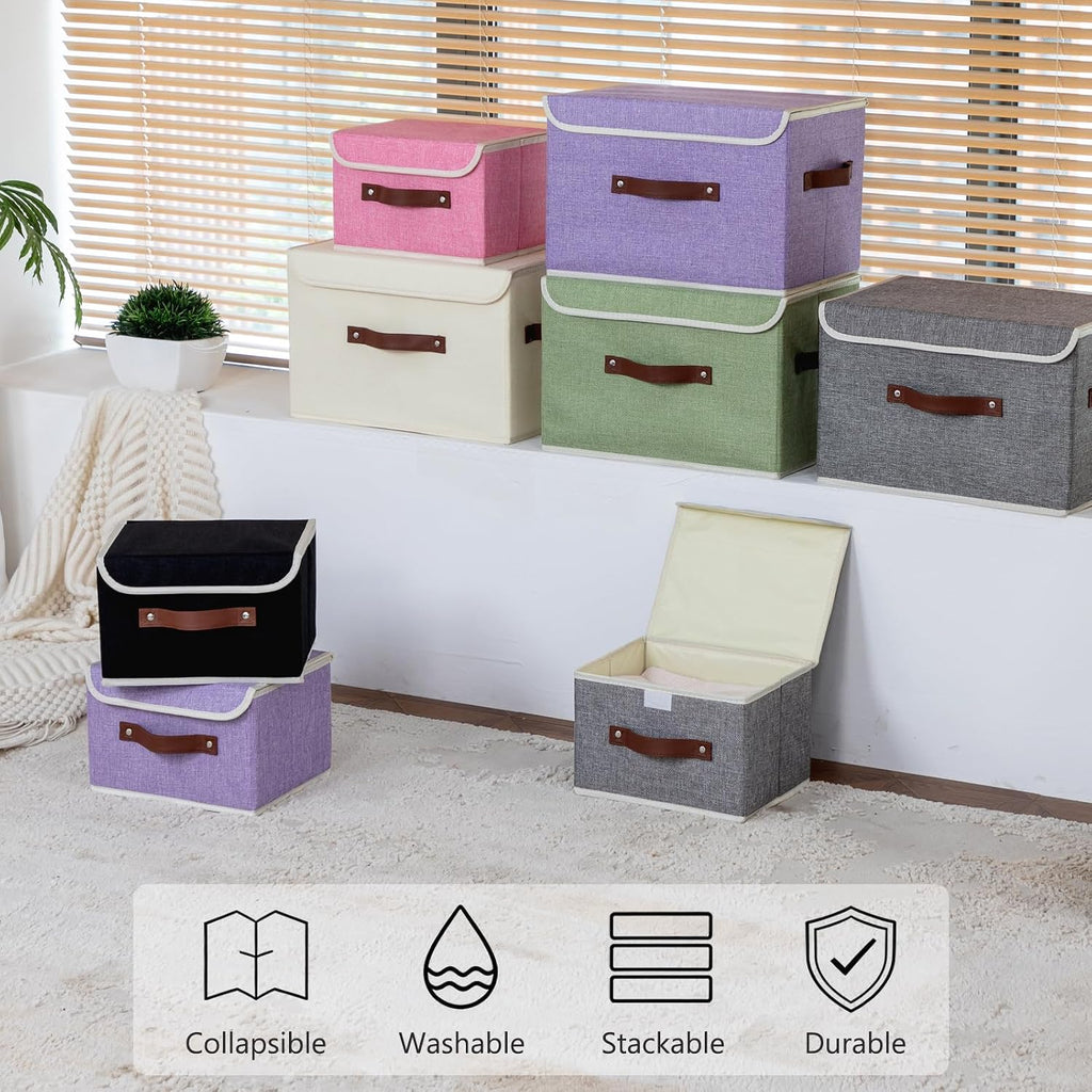 2PCS Storage Bins Boxes with Lids Decorative Fabric Baskets