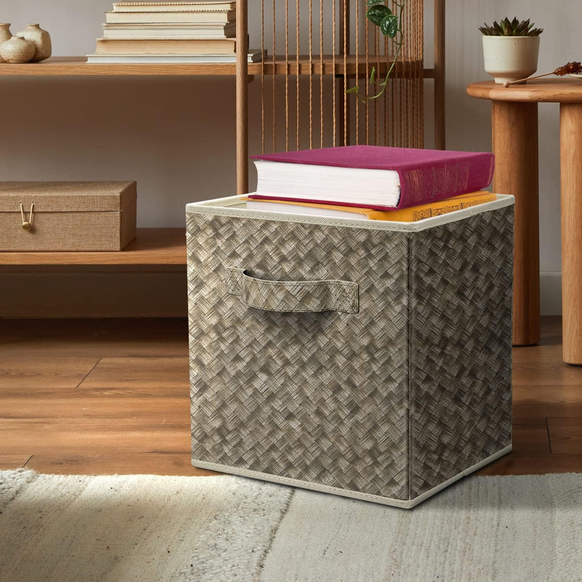 Sorbus 11 x 11 Storage Cubes, Foldable Fabric Bins (4 Pack, Woven Beige)