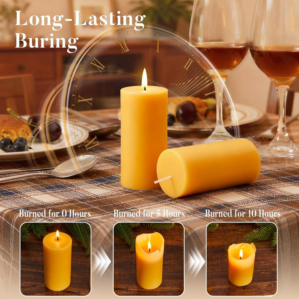 Crenovo 3 Pack Beeswax Pillar Candles,2x4 Inch 100% Pure Organic Natural