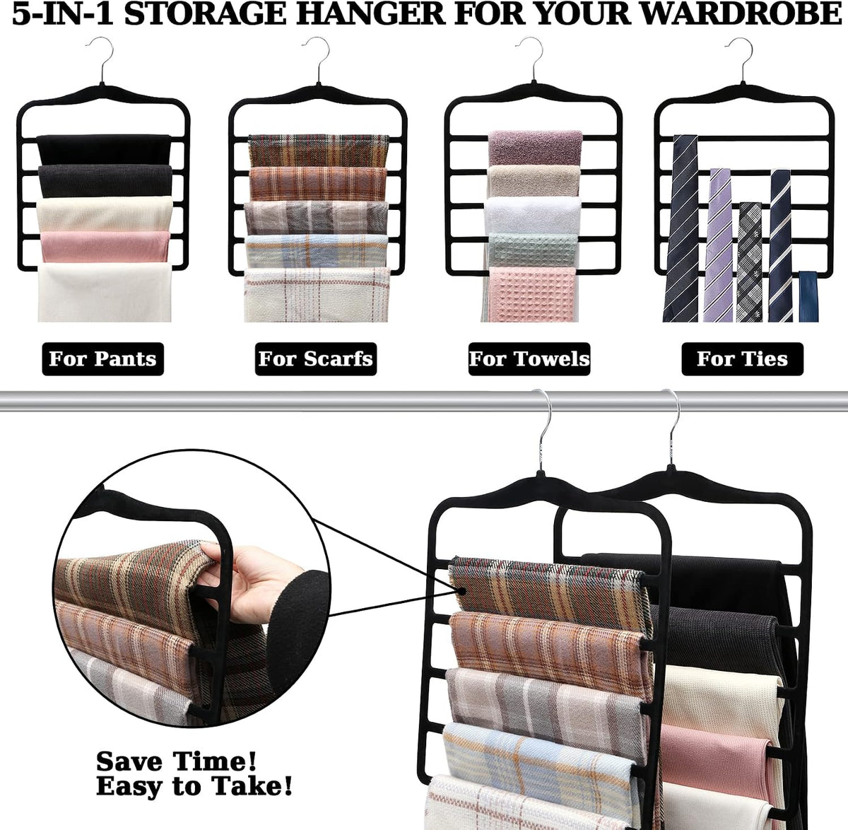 Closet Organizers and Storage, 5 Pack Velvet Pants-Hangers-Space-Saving
