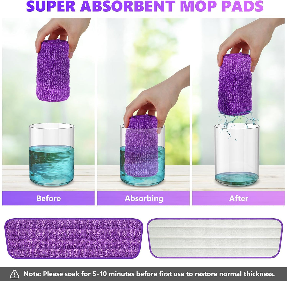 3 Pack Reusable Mop Pads Compatible with Swiffer PowerMop, Wood Floor Pads Microfiber Mop Replacement Refills Machine Washable for All Floor Surfaces