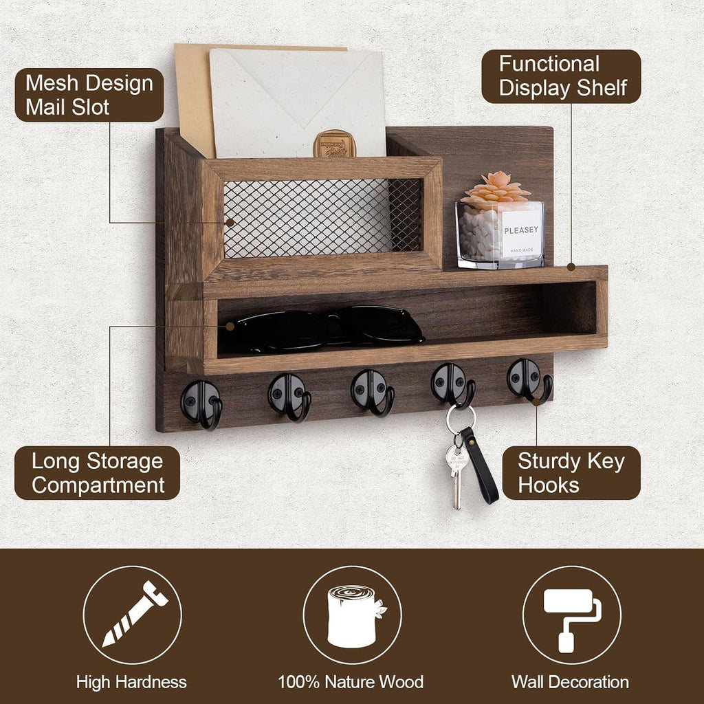 Key Holder for Wall, Mail Organizer with Storage Compartment