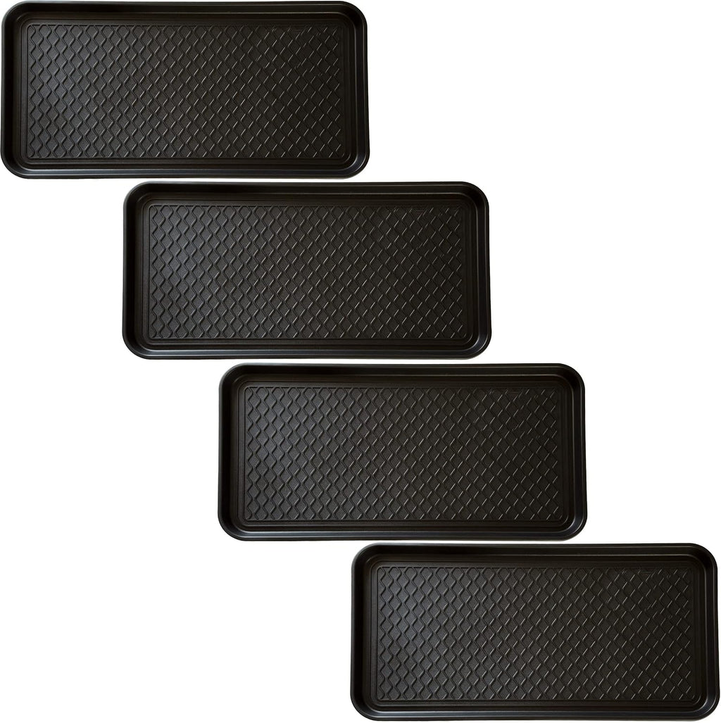 All Weather Boot Mat Set - Set of 4 Large Water-Resistant Plastic Utility Shoe Mats for Indoor and Outdoor Use in All Seasons by Stalwart (Black)