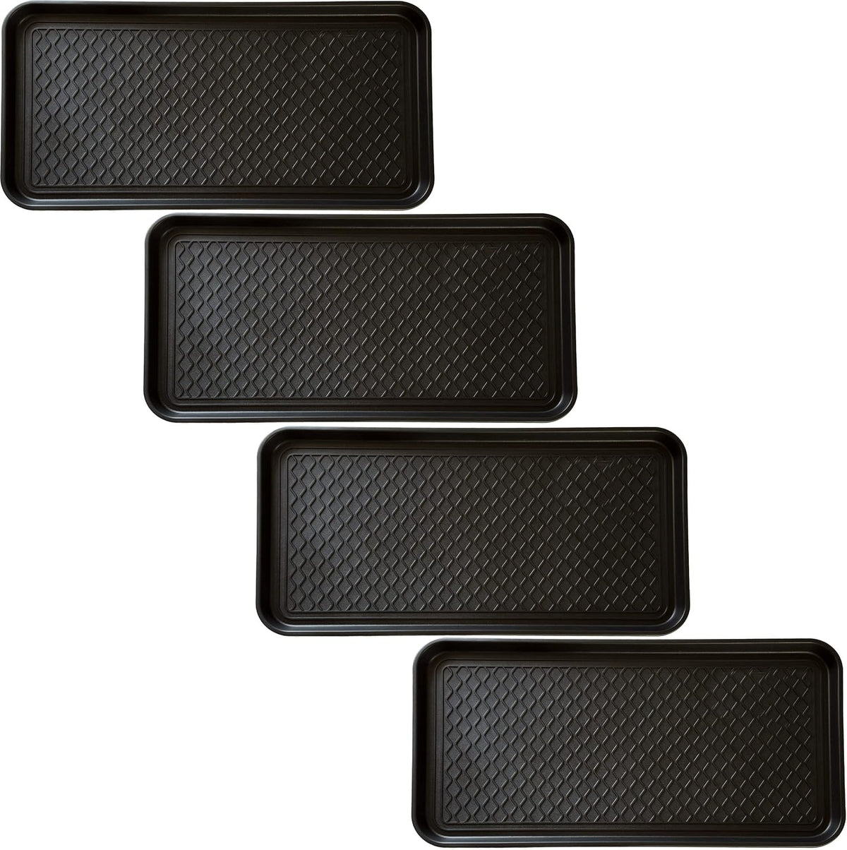 All Weather Boot Mat Set - Set of 4 Large Water-Resistant Plastic Utility Shoe Mats for Indoor and Outdoor Use in All Seasons by Stalwart (Black)
