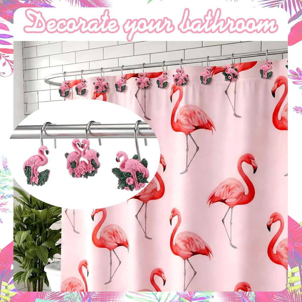 Amyhill 12 Pcs Flamingo Shower Curtain Hooks, Nautical Stainless Steel