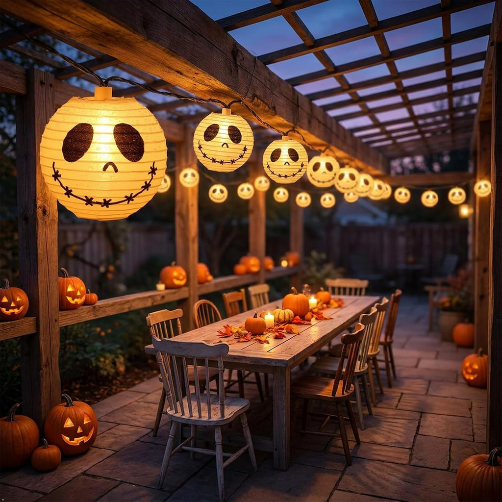 Brillarlights Halloween Decorations Ghost Lantern String Lights Plug in, 10 Pack White Ghost Lights with Black Cord, Halloween Spooky Lights Outdoor for Porch,Garden,Mantel Decor