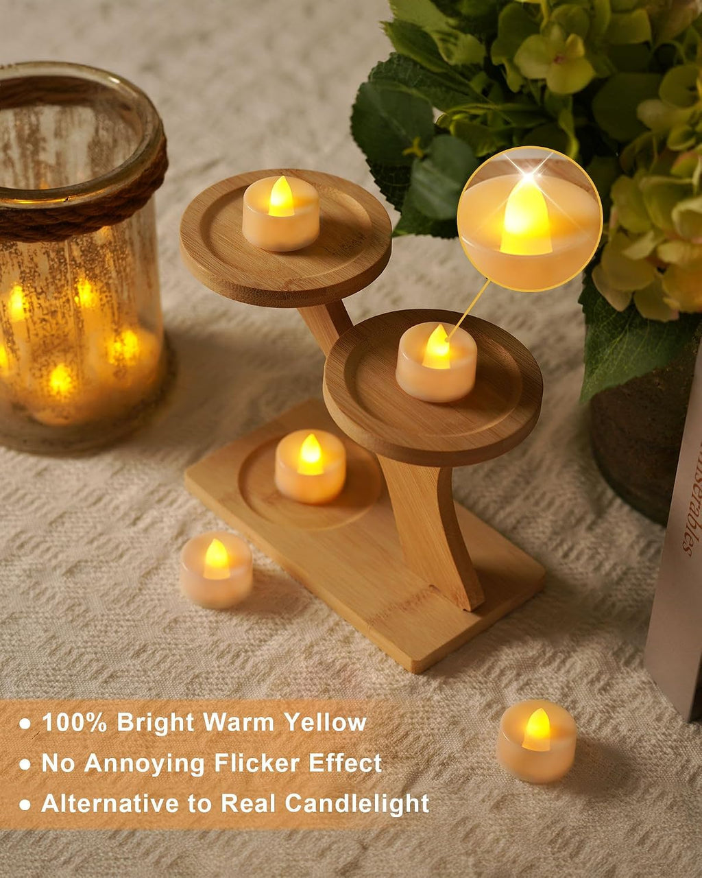 BEICHI 24Pack Flameless LED Tealights Candles with Timer, 6H Timer Built-in