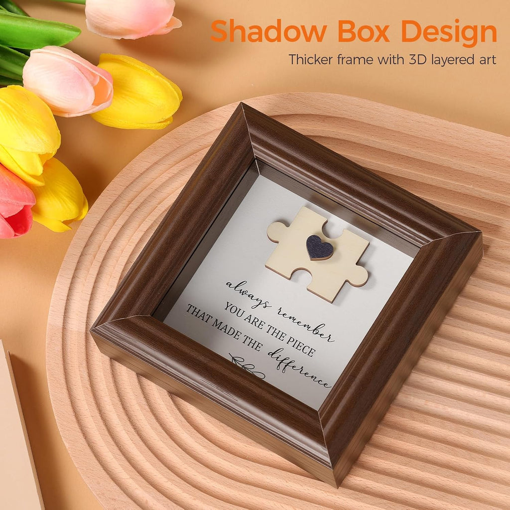 Difference Maker Gift 5.2" Wood Shadow Box Frame Thank You Plaque for Employee Coworker Boss, Unique Puzzle Piece Appreciation Sign for Office Desk Decor, Goodbye Retirement Farewell Keepsake