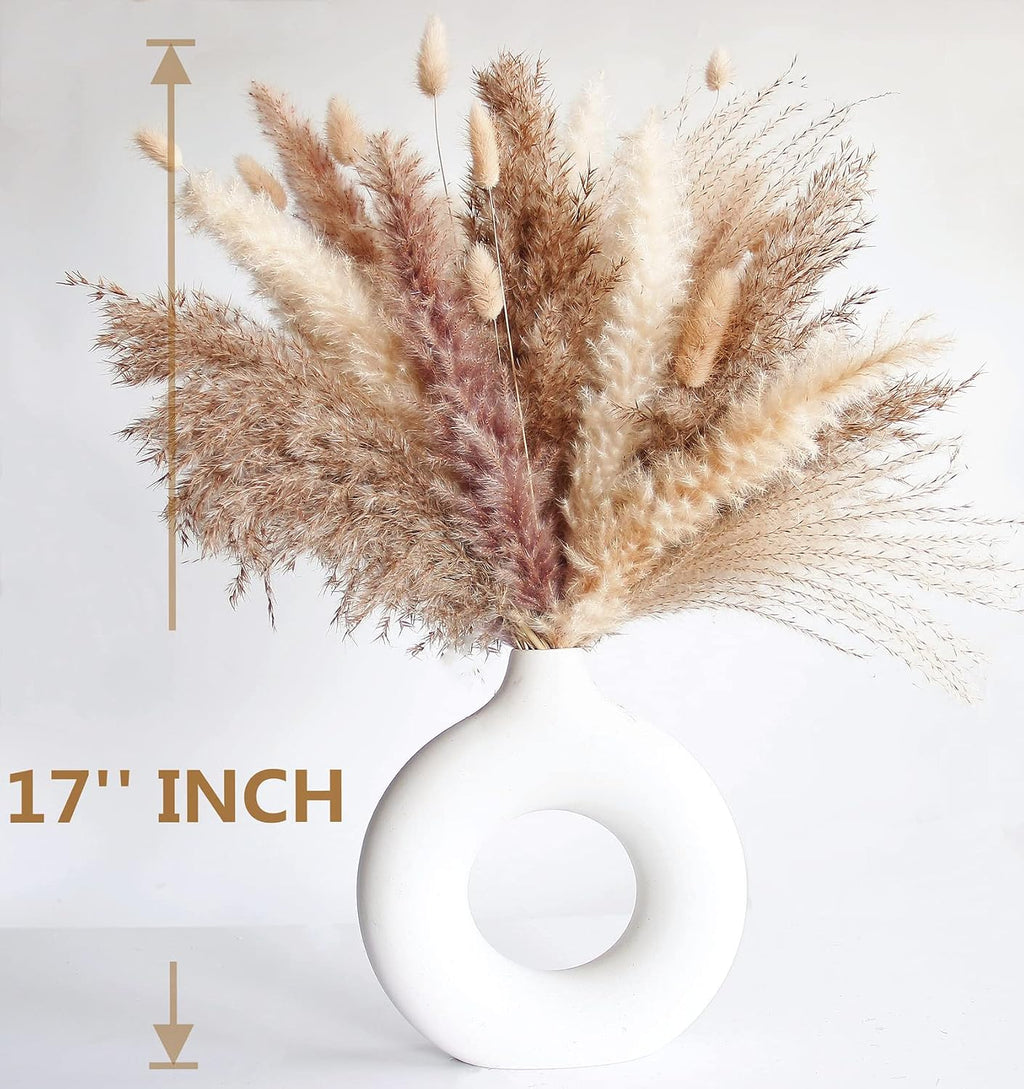 Natural Dried Pampas Grass Decor - 110 Pcs, Contains White Bunny Tails, Artificial Flowers for Bathroom, Office and Baby Shower Decor