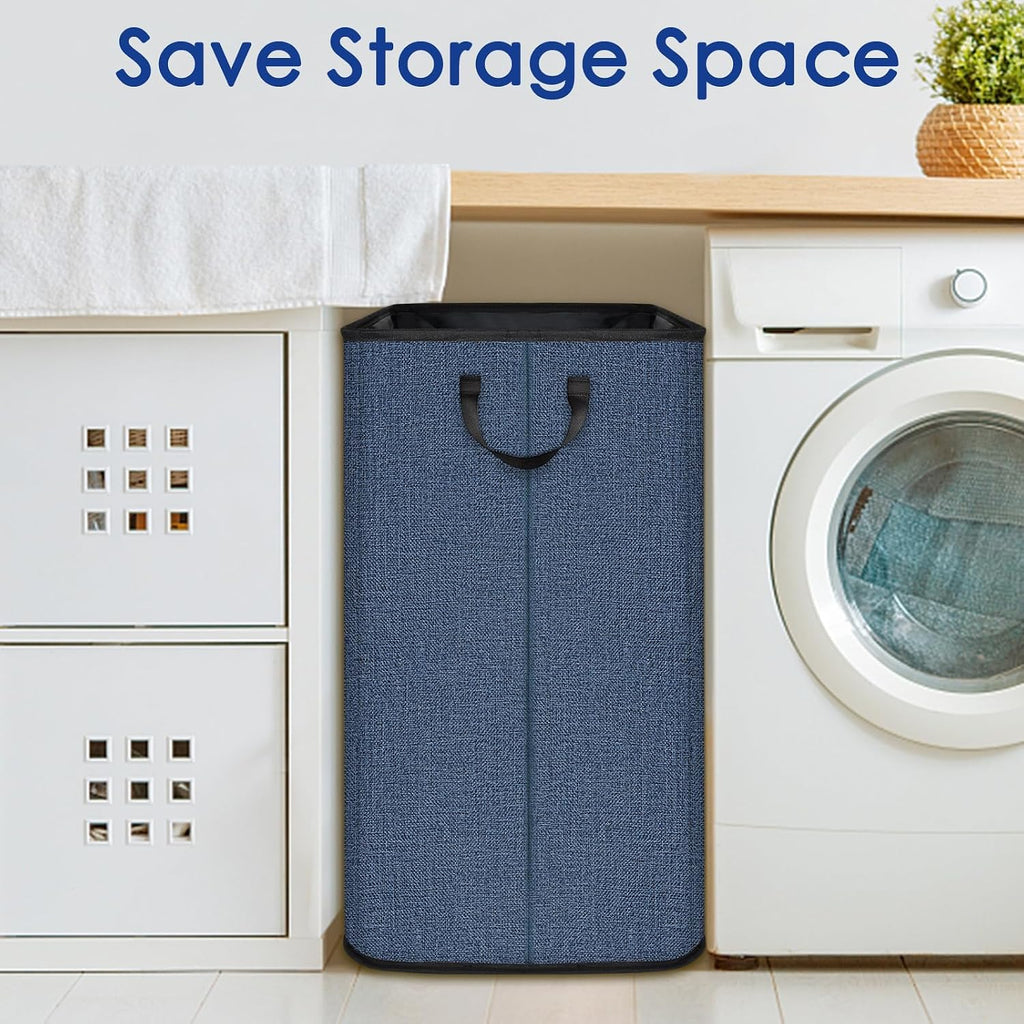 SNIGJAT Large Laundry Basket, 80 L Collapsible Tall Hamper with Handle Blue