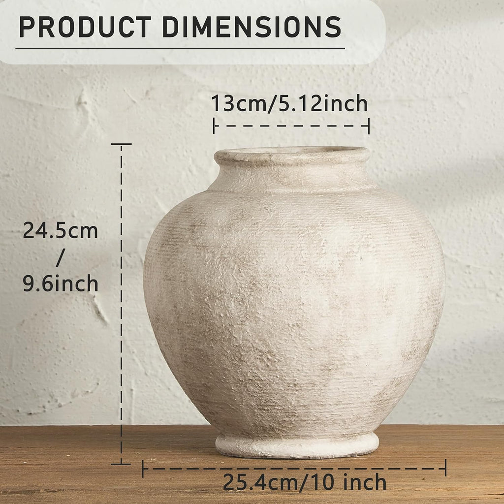 Ceramic Large Vase, Flower Rustic Vase Farmhouse Decorative Big Vases Floral Pottery Vases for Home Decor Table Living Room Entryway Mantel Bedroom Bathroom Kitchen - 9.6" D