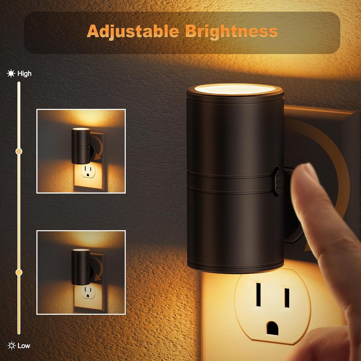 JandCase LED Night Light Plug in,Rotating Night Lights Plug into Wall Amber