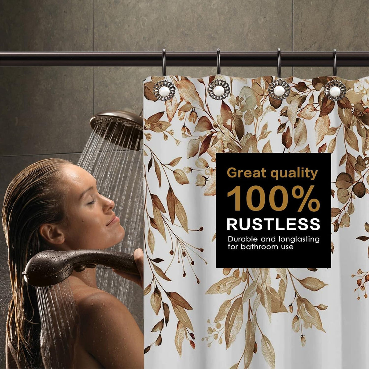 Oil Rubbed Bronze Sunflower Shower Curtain Hooks, 12Pcs Rustproof