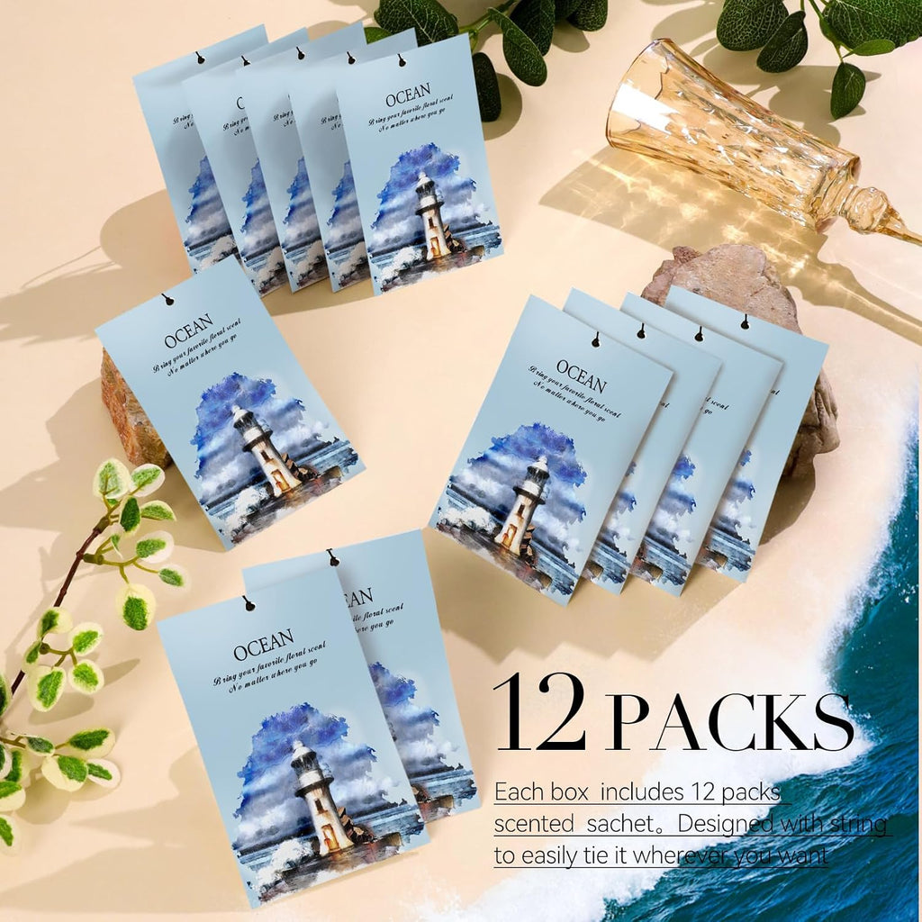 Ocean Breeze Scented Sachet Bags, 12 Pack for Drawers, Closets and Storage
