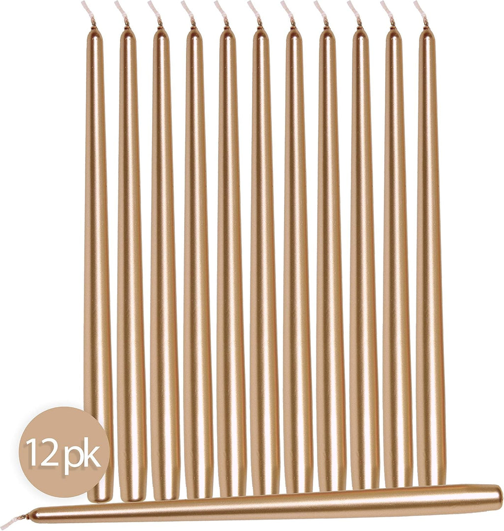 Hyoola 12 Pack Tall Metallic Taper Candles - 10 Inch Copper Metallic, Dripless, Unscented Dinner Candle - Paraffin Wax with Cotton Wicks