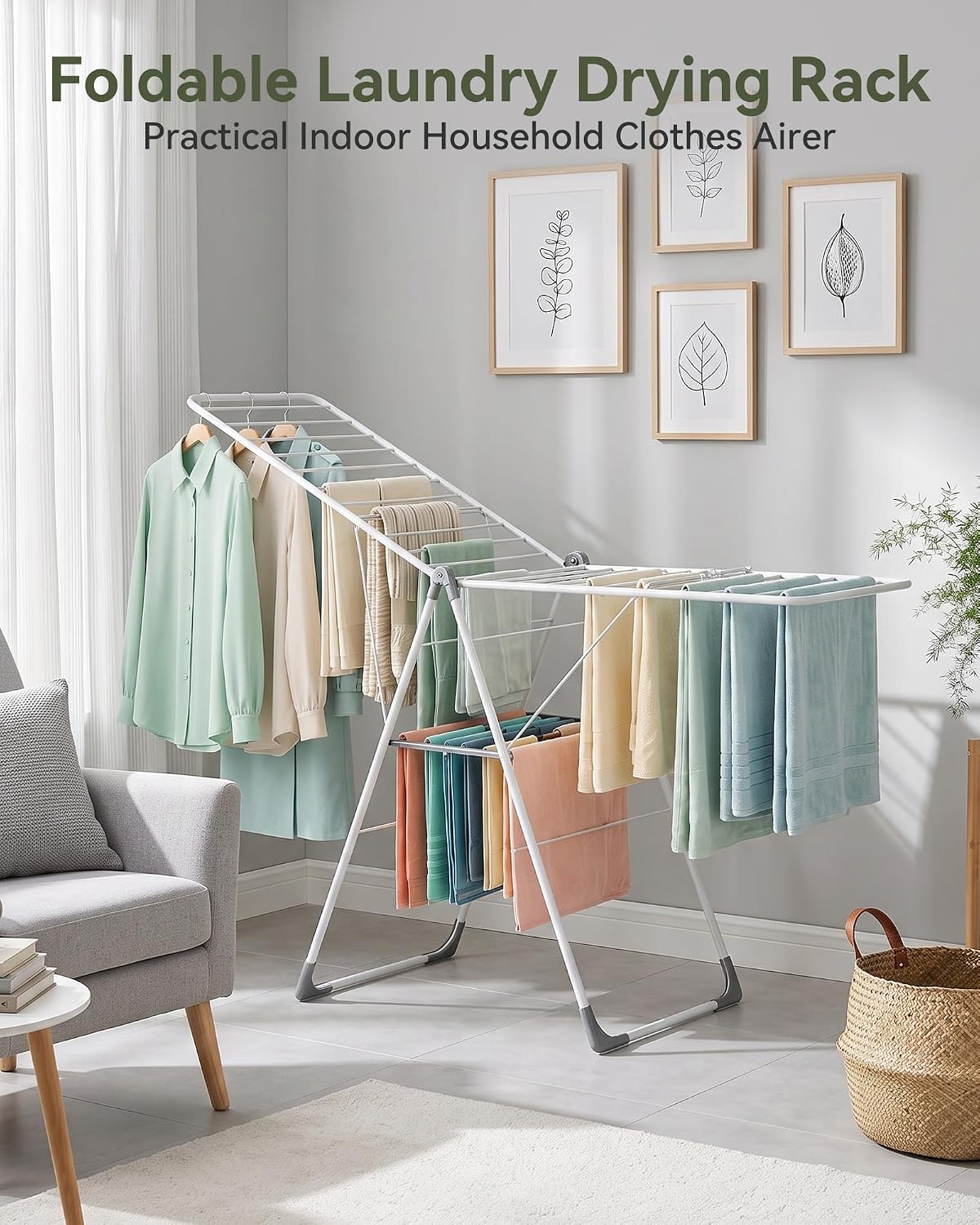 APEXCHASER Foldable Gullwing Clothes Drying Rack, 2‑Tier 28‑Rod Laundry Dryer Rack