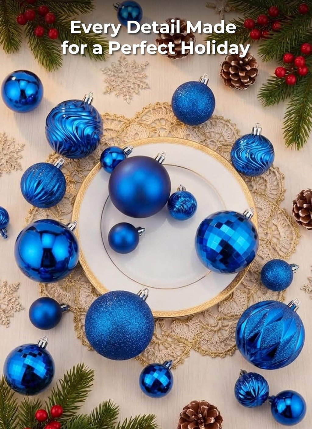 Brightown 36‑Pack Blue Shatterproof Christmas Tree Ball Ornaments Set