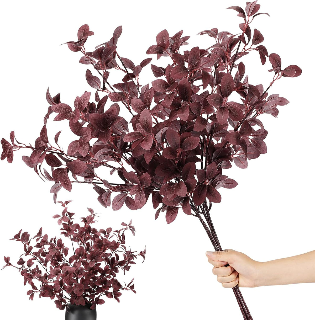 Janinka 5 Pcs Faux Fall Eucalyptus Stems for Vases Farmhouse, Dark Purple