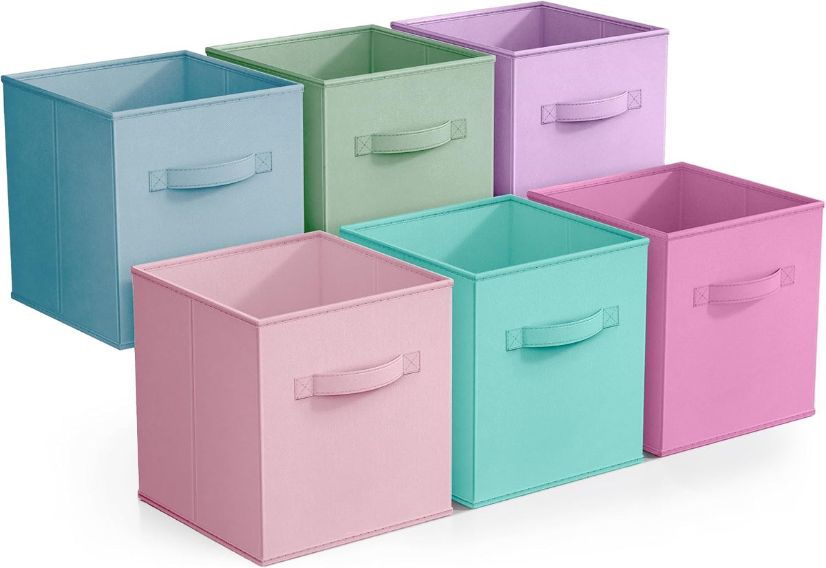 Sorbus Cube Storage Bin, Fabric, 6 Pack (11 Inch, Pastel Multi-Color 2)