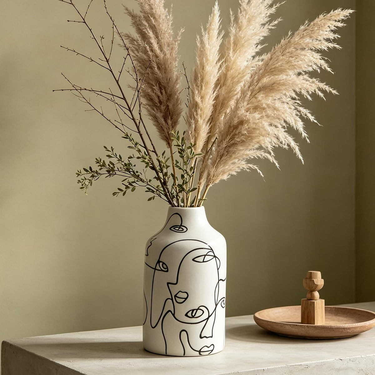 Kimdio Ceramic Vase for Home Decor, Abstract Irregular Design Flower Vase, Living Room Decor Minimalist Decorative Vases for Pampas Grass