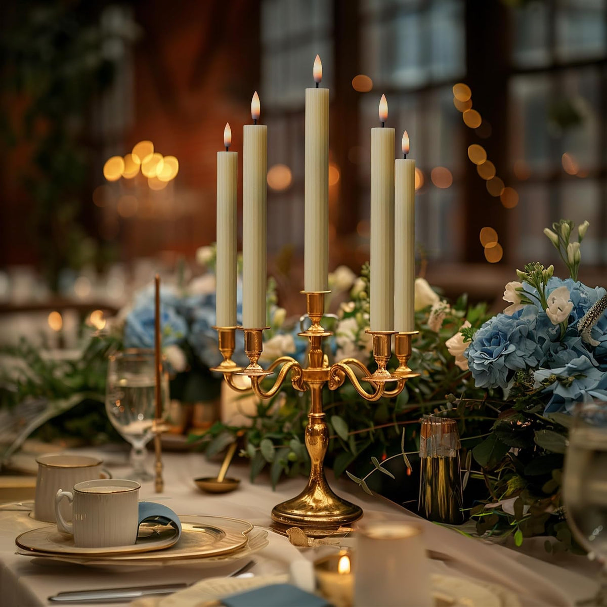 6 Pack, 10" LED Flameless Real Wax Ivory Fluted Ribbed Grooved Taper Candles, Remote & 24h Timer Memory, On/Off Button, Dimmable, Flicker Mode, Battery Operated, Wedding