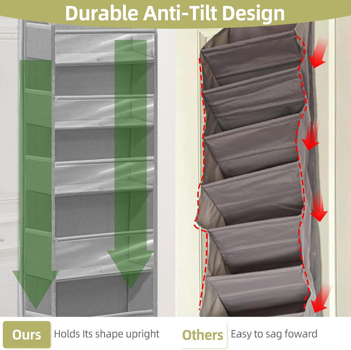 Over Door Organizer with 6 Extra Large Pockets and 12 Side Pockets, Large Capacity Hanging Storage Organizer with Clear Window for Shoes, Diapers, Grey, 6 Layers, 2-Pack