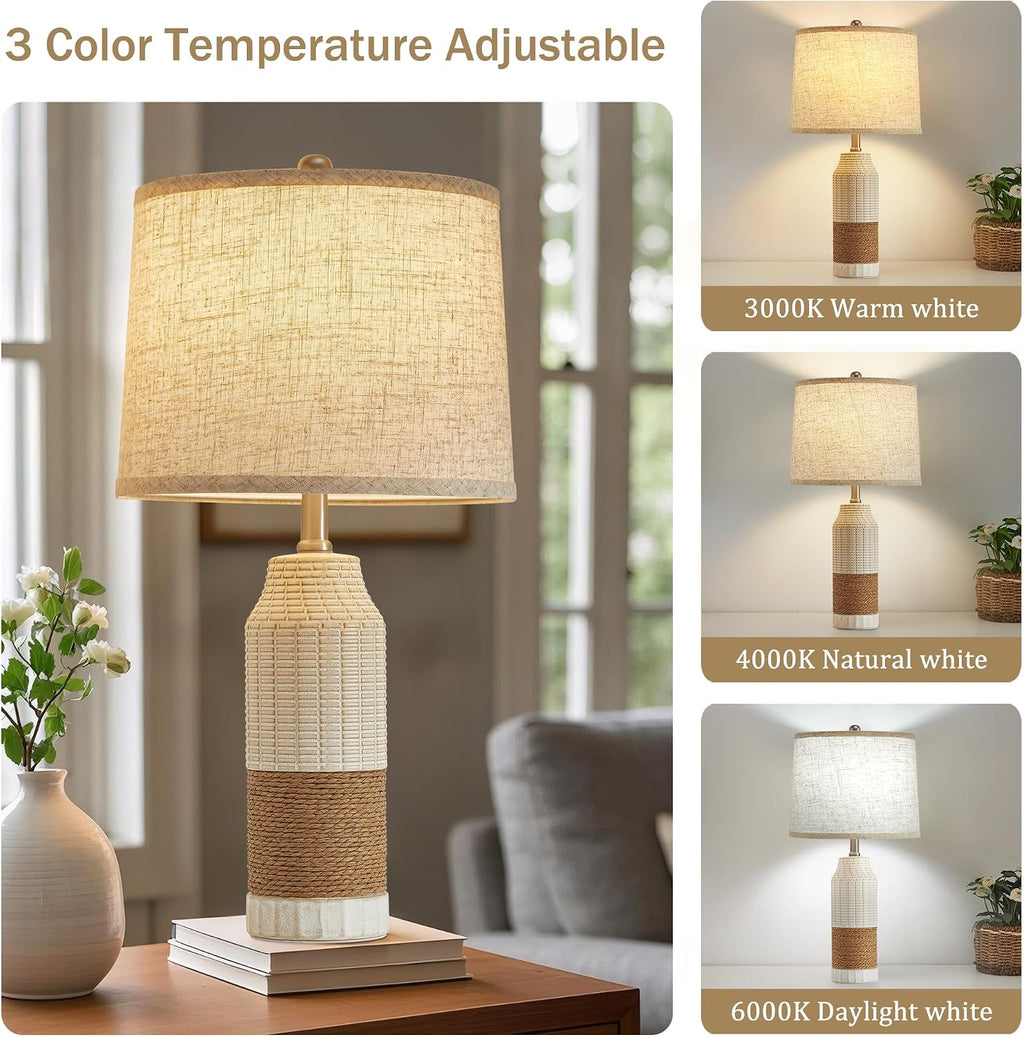 GyroVu Rattan Table Lamps Set of 2, Bedside Lamps for Bedroom Nightstand