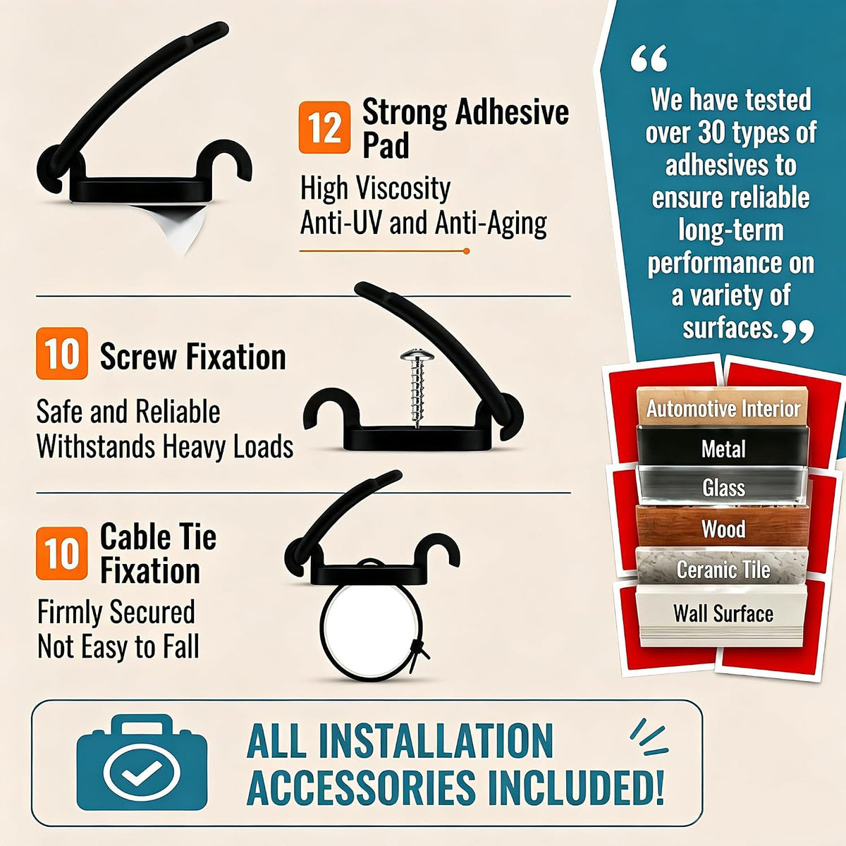 Upgraded 10 Pack Two-Setting Adjustable Adhesive Cable Clip,Cord Organizers