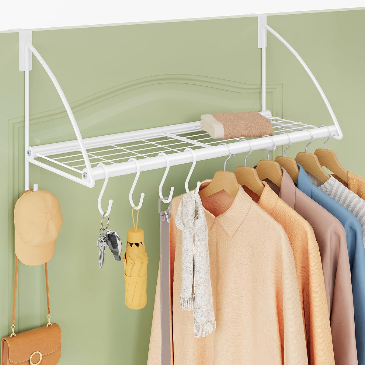 Tajsoon 24.2" Over the Door Clothes Hanger with Storage Rack and Hook White