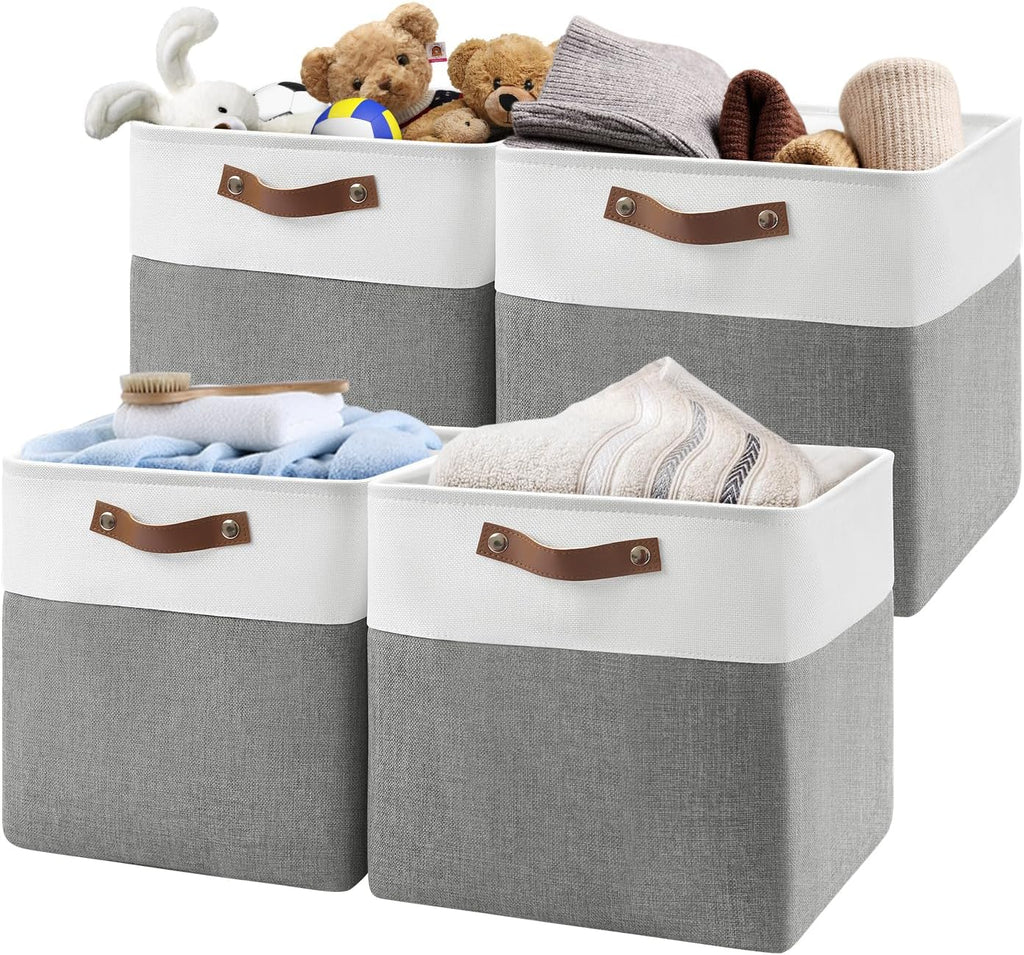 Patvingot Fabric Storage Cubes 13", 4 Pack, with PU Pull Handles,Foldable