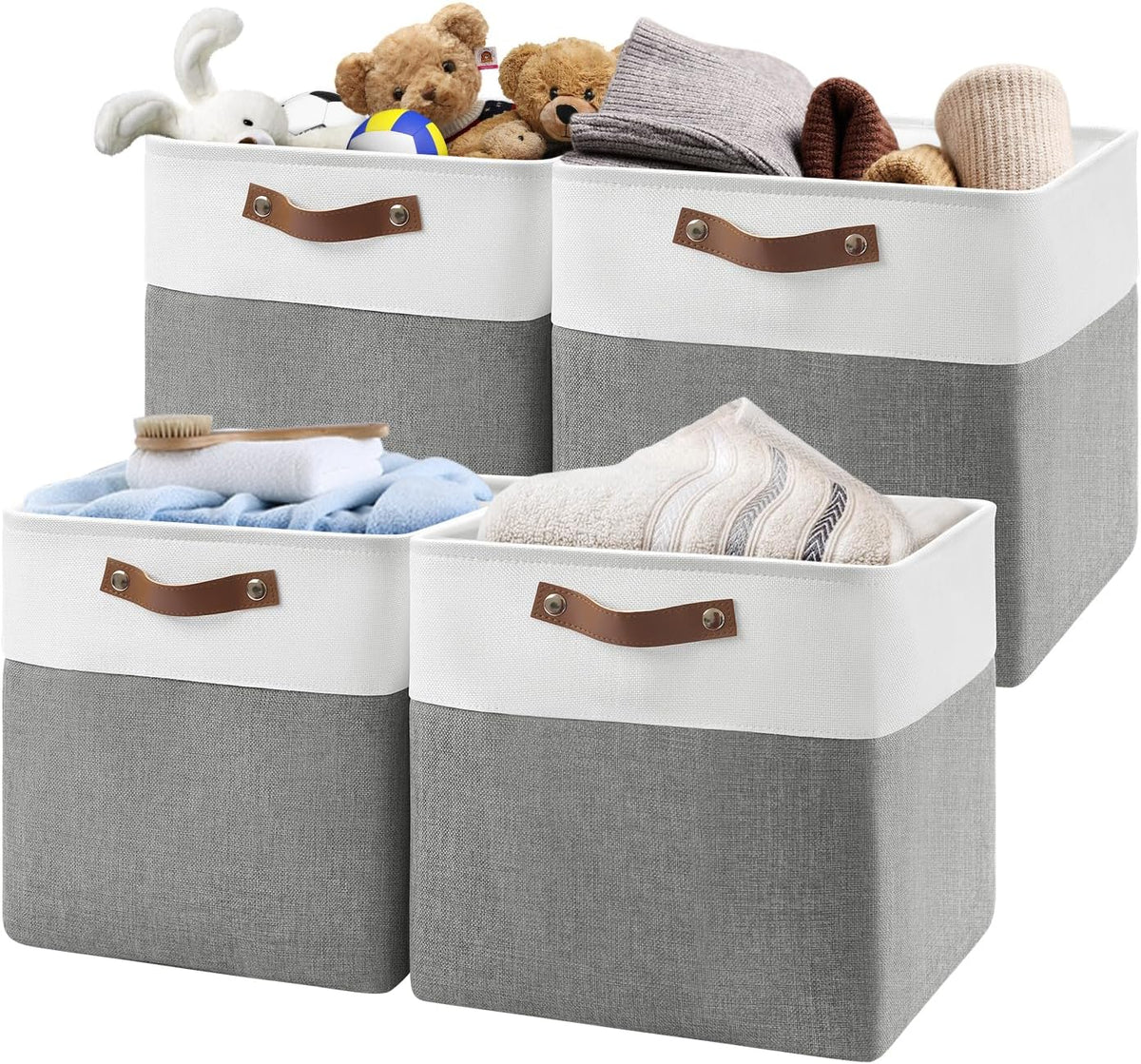 Patvingot Fabric Storage Cubes 13", 4 Pack, with PU Pull Handles,Foldable