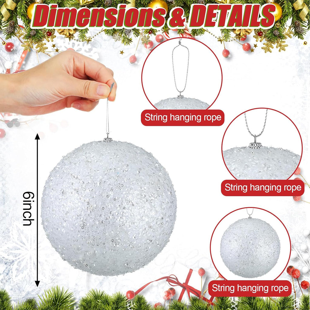 Wettarn 12 Pieces Sparkling White Large 6" Christmas Balls Ornaments