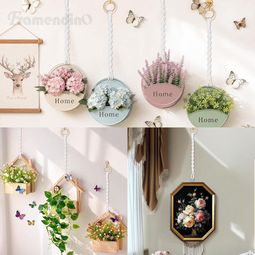 Framendino, 6 Pack Adjustable Macrame Plant Hanger Extenders Woven Hanging Basket Extension with Wooden Ring for Indoor Outdoor Pot Holder