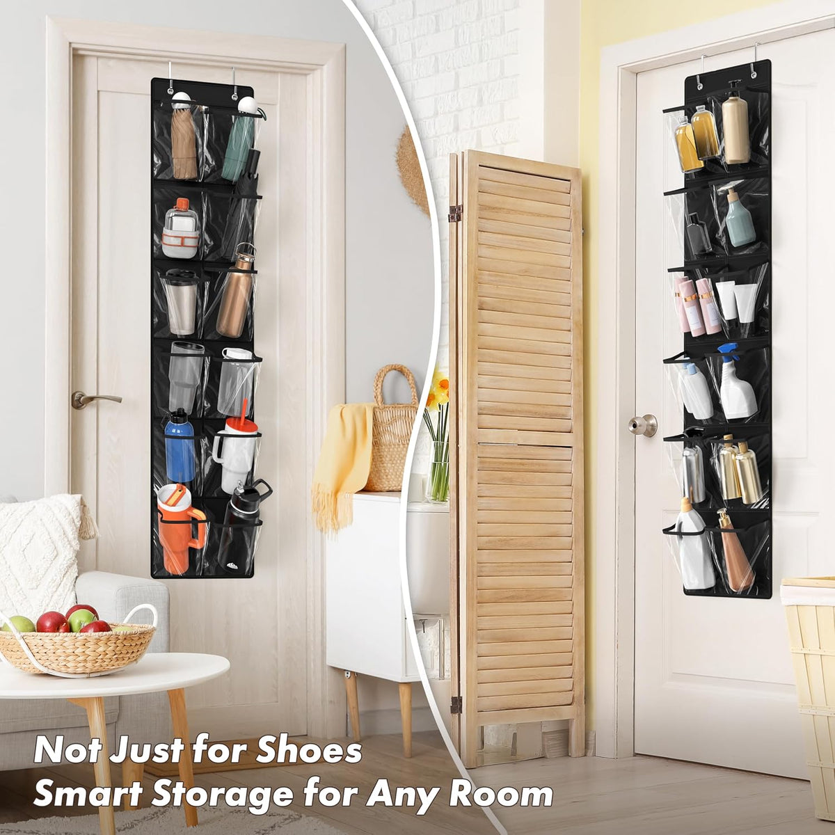 Simple Houseware 12 Pockets Large Over Door Shoe Organizer, 2 Pack, Black