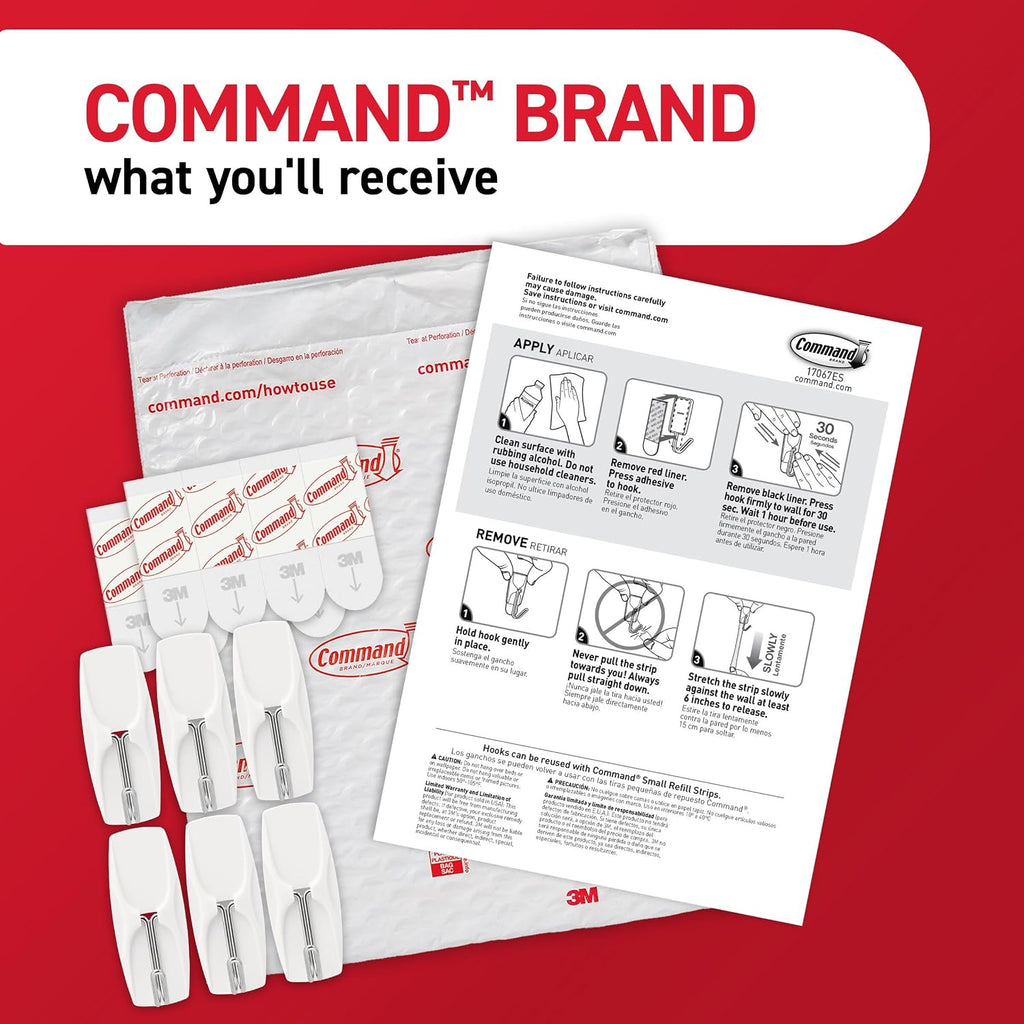 Command Medium White Wire Hooks, 7 Hooks, 8 Strips, Damage Free Hanging Wall Hooks with Adhesive Strips, No Tools Required for Hanging, Organization and Storage, Holds up to 2 lb